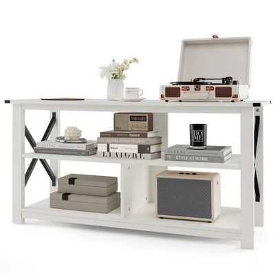Modern Entertainment Center Farmhouse TV Stand for TV's up to 55"w/Open Shelves - Image 1 of 4