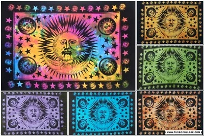 Póster de mandala indio tie dye tapiz de pared hippie sol luna estrellas dormitorio colgantes  Foto 1 de 2