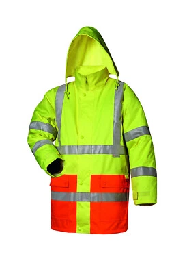 Warnschutz Parka mit Futter Regen Jacke gelb orange Reflexstreifen Gr. M