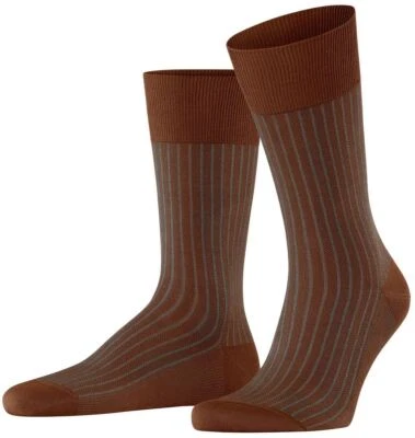 Falke Mens Oxford Stripe Socks - Terracotta Brown - Image 1 of 4