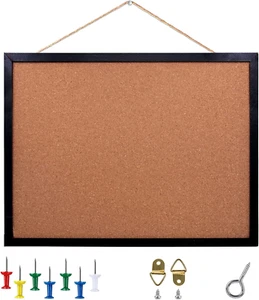 GDMINLO Black Cork Bulletin Board, 17.7 X 13.3 Inches with Oak Wood Finish Frame - Picture 1 of 7