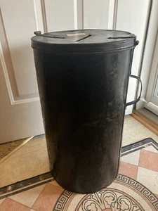 Antique Tin Ballot Box Can Bucket Large Can W/ Canvas Liner Dated 1902 Trash Can - Picture 1 of 13