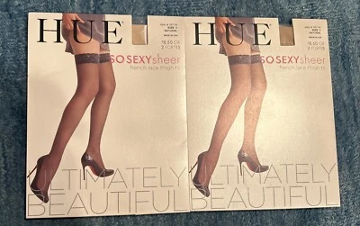 2 Pr. HUE SO SEXY Medias de Encaje Francés Transparente Hasta el Muslo Talla 1 Natural Nuevas Foto 1 de 4