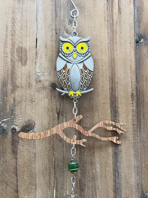 Sino de vento coruja metal 21 x 6" - Imagem 1 de 4