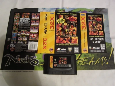 WWF Raw for Sega 32X - Cart, Insert, Manual - Excellent Co, Custom Printed Spine - Image 1 of 4