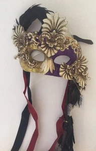 KATHERINE'S COLLECTION MASQUERADE MASK ON STICK MARDI GRAS PURPLE RETIRED - Picture 1 of 9