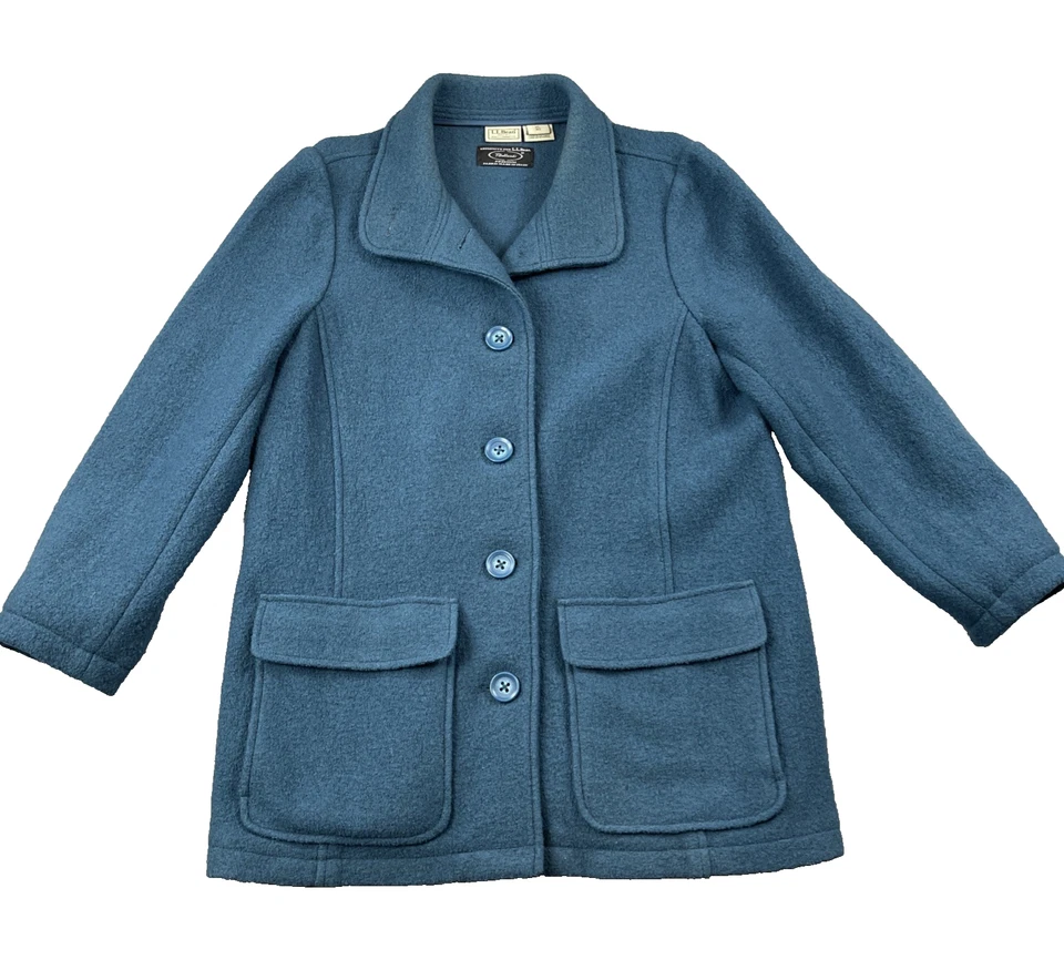 LL BEAN Jacket Womens XL Boiled Wool Bellandi Winter Coat Blue Italy - Image 1 of 4