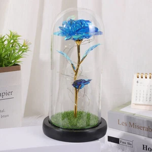 Mother/Valentine's Day Gold Foil Rose Glass Cover Eternal Flowers Gift for Her - Picture 1 of 5
