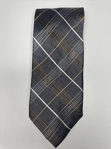 Corbata para hombre lista / gris, marrón a cuadros / 100% seda / largo 57 pulgadas y ancho 3 pulgadas - Imagen 1 de 4