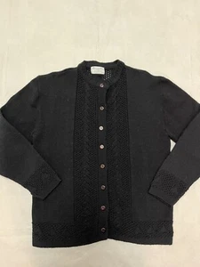 Vintage 70’s Parkway Knits 100% Wintuk Orlon Acrylic Black Button Cardigan SML - Picture 1 of 9