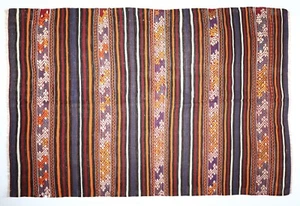 Kilim turco vintage, alfombra de lana bohemia, tejida a mano a rayas decoración del hogar - Imagen 1 de 12