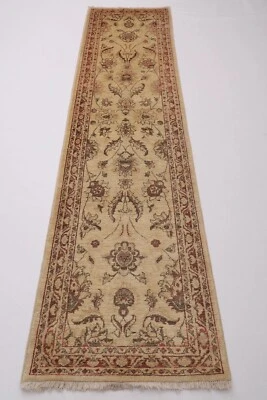 10 ft Hallway Tribal Beige Runner Rug Afghan Hand Knotted veg Dye Wool Rug - Image 1 of 4
