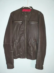 SUPERDRY REAL HERO LEATHER BIKER JACKET-BROWN COLOR/SIZE XL- - Picture 1 of 9