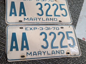 Pair of 1970 Maryland License Plates AA3225 - Picture 1 of 4