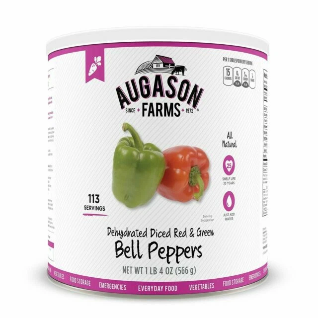 Augason Farms Dehydrated Diced Red & Green Bell Peppers - 10 Can, 20 oz