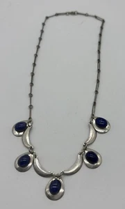"Collar boomerang MCM de plata de ley 925 vintage lapislázuli 18""" - Imagen 1 de 4