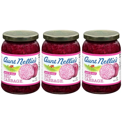 3 Pack Jars Aunt Nellie's Sweet & Sour Red Cabbage 16 oz Vegetable Salad Kosher - Image 1 of 4
