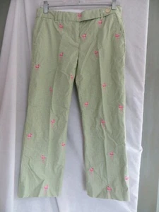 J.Crew Low Fit Stretch Crop Pants Gingham Green White Pink Flamingo Size 2 - Picture 1 of 14