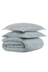 JOHN ROBSHAW WOVEN ADESH MIST BOTANICAL KING DUVET COVER 2 SHAM SET BLUE FLOWER - Picture 1 of 8