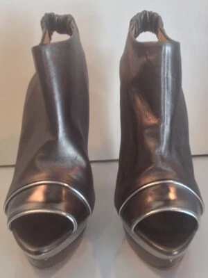 Devi Kroell Plata Peltre Puntera Abierta Eslinga Espalda Plataforma Tacones Talla 38 Foto 1 de 4