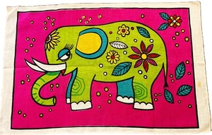 NOS Linen Tea Towel Wall Art HAPPY HIPPY ELEPHANT - Picture 1 of 8