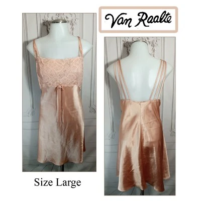 Ночная рубашка Van Raalte Peach Chemise Nightie атласная и кружевная размер L - Изображение 1 из 4