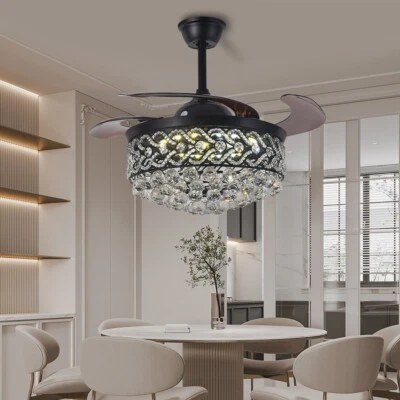 Heart Design Crystal Chandelier 42"Invisible Ceiling Fan Remote 3-Color 3-Speed - Image 1 of 4