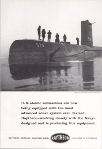 Raytheon U.S. Atomic Submarines Sistema de Sonar Avanzado Anuncio Impreso 1960 - Imagen 1 de 1