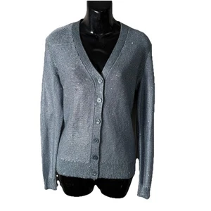 Cárdigan Ralph Lauren Lentejuelas Para Mujer XS Azul Índigo Gris Mezcla de Lino Clásico - Imagen 1 de 12