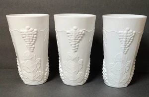 Vintage Indiana Glass Colony Harvest 6" Milk Glass Tumblers Set of 3 12oz Grapes - Picture 1 of 7