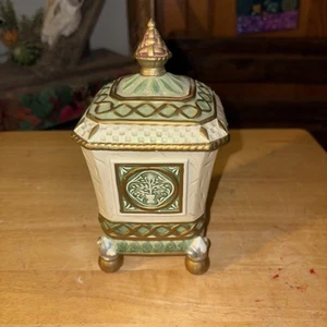 Fitz & Floyd Georgian Footed Canister Jar with Lid Green, Gold - Picture 1 of 7