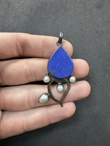 11.6g VTG Sterling Silver 925 Lapis & Pearl Pendant Jewelry lot W - Picture 1 of 10