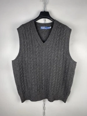 Chaleco Chaleco Polo Ralph Lauren Para Hombres Lana Cachemira Tejido con Cable Gris Talla XL Foto 1 de 4