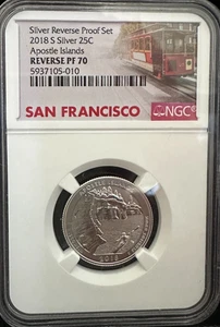 2018-S Silver Apostle Island Quarter, NGC PF 70 Reverse Proof, Reverse Proof Set - Picture 1 of 2