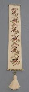 Vintage Needlepoint Bell Pull Beautiful Bird Motif Petit Point Wall Hanging - Picture 1 of 8