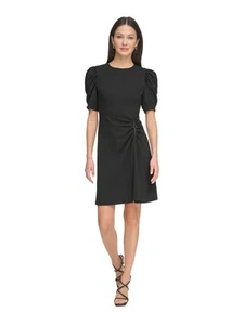 DKNY Womens Black Buckle Pouf Sleeve Above The Knee Wear To Work Sheath Dress 0 - Picture 1 of 11