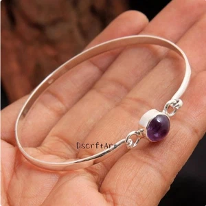 Handmade Amethyst Gemstone Bangle, 925 Sterling Silver Bangle, Christmas Gift - Picture 1 of 9