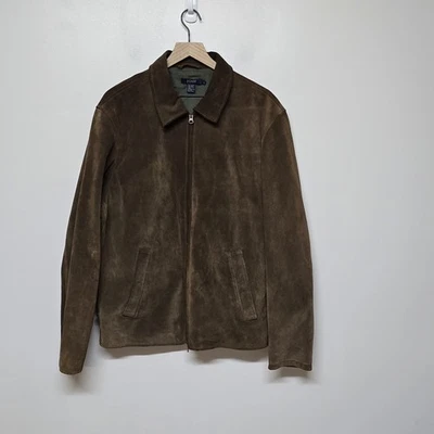 Chaqueta de cuero de gamuza marrón J.Crew para hombre mediana estilo camionero vintage cremallera completa Foto 1 de 4