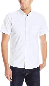 IZOD Young Men's Short Sleeve Button-Down Oxford Shirt Uniform - White - Picture 1 of 4
