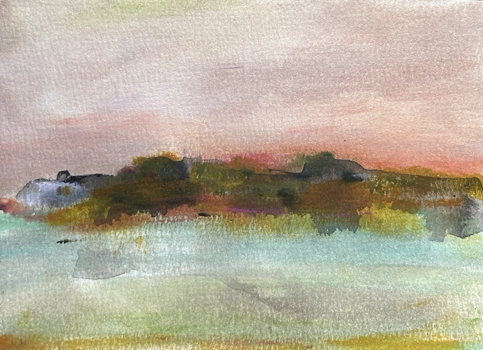 Cuadro original - CASA JUNTO AL AGUA - paisaje abstracto sobre papel Foto 1 de 1