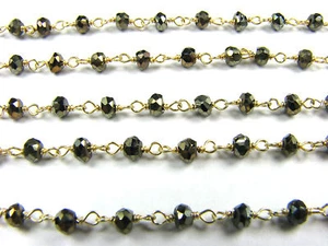 Mystic Gold Black Spinel Vermeil Gem Stone Link Chain - Picture 1 of 1
