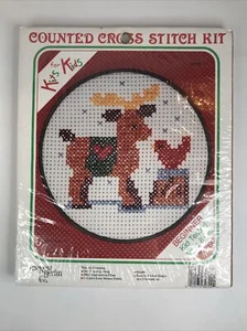 Vintage New Counted Cross Stitch For Kids Christmas Reindeer Beginner Sealed New - Picture 1 of 5