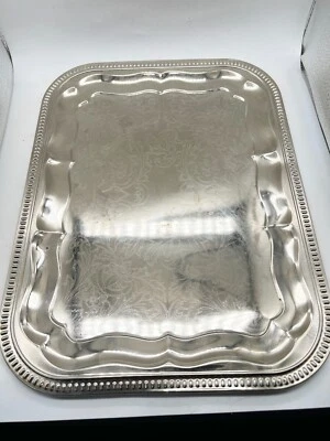 VINTAGE SILVER TONE SQUARE SERVING TRAY - Image 1 of 4