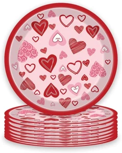 Valentine'S Day Disposable Paper Plates Heart Love Print Dessert Plates for Vale - Picture 1 of 7
