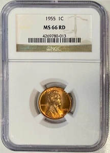 1955 Lincoln Cent (Wheat Penny), NGC MS-66 RD - Picture 1 of 2