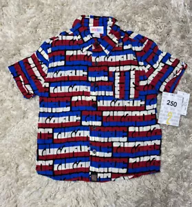 LuLaRoe Thor Button Up Shirt Boys Size 2 Red Blue Lula Print Casual New - Picture 1 of 7