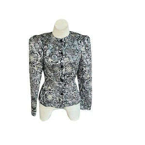 Scott McClintock Vintage 80s Metallic Silver Black Formal Blazer Size 6 - Picture 1 of 8