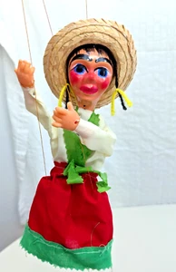 Vintage Mexican String Puppet Lady w/ Straw Hat Mid Century MEXICO SALE CLEAROUT - Picture 1 of 7