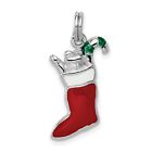 Red Christmas Stocking Charm with Green Candy Cane in 925 Sterling Silver