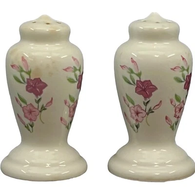 "Juego de coctelera de sal y pimienta de cerámica flores rosadas blanco 3,5""" Foto 1 de 4